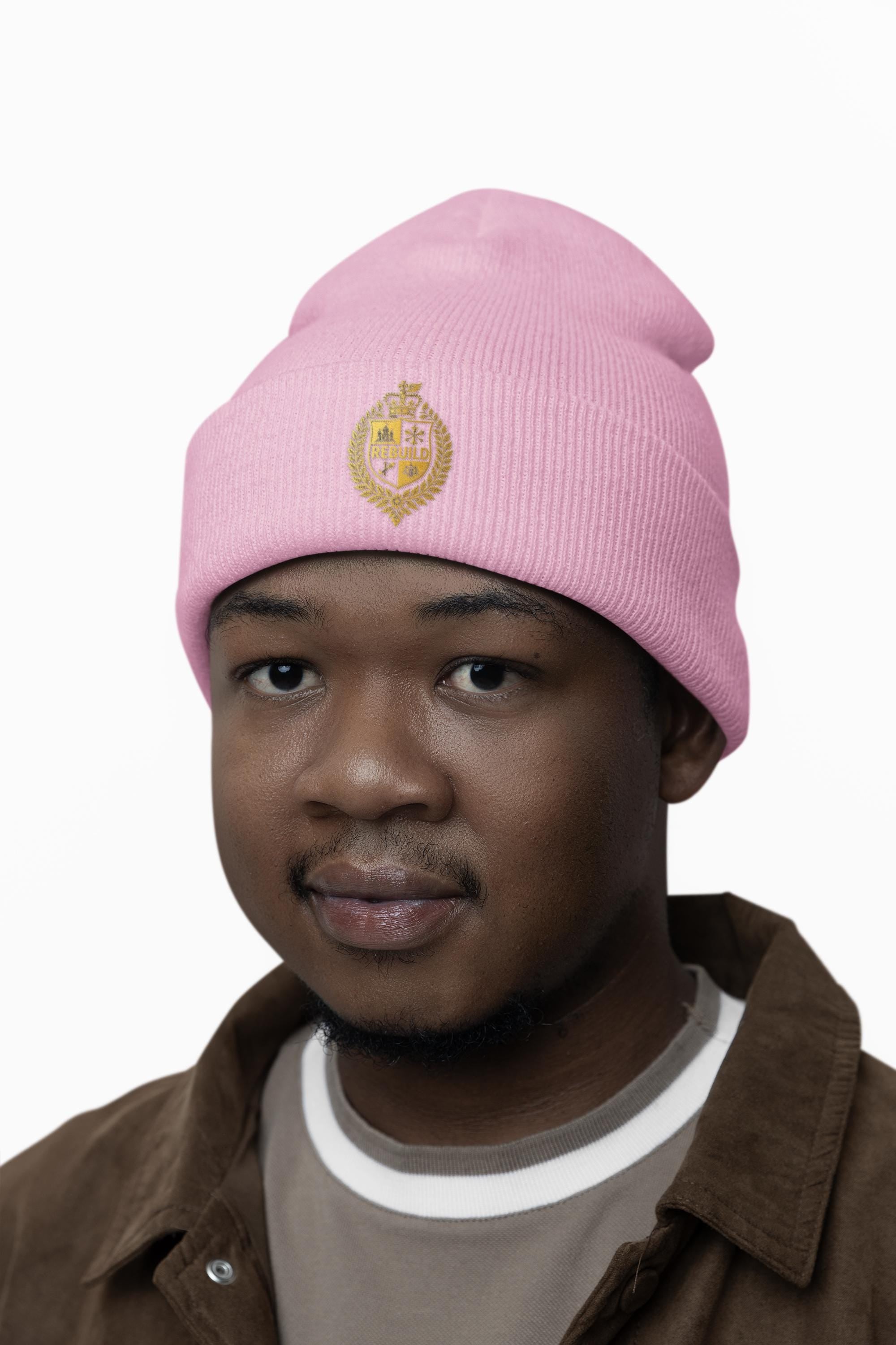 Luxurious Up cycled Pink Beanie with Gold Accent DREAM beanie – Goldbergh main image 4
