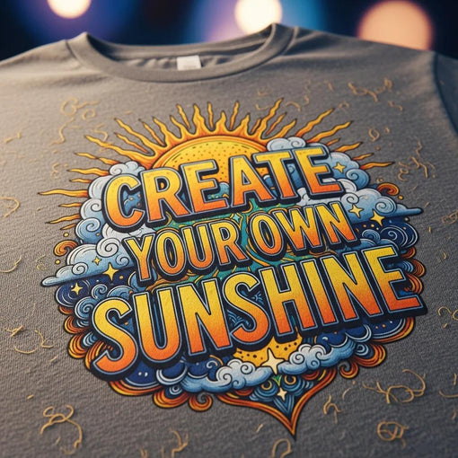 Close-up of a custom printed t-shirt with an inspirational phrase and intricate graphic design