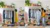 Diverse eco-friendly clothing options in a vibrant wardrobe, reflecting sustainable fashion choices