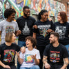 Diverse group wearing Birmingham-inspired custom graphic tees in an urban setting