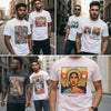 Men wearing unique graphic tees in an urban setting, showcasing artistic and retro designs