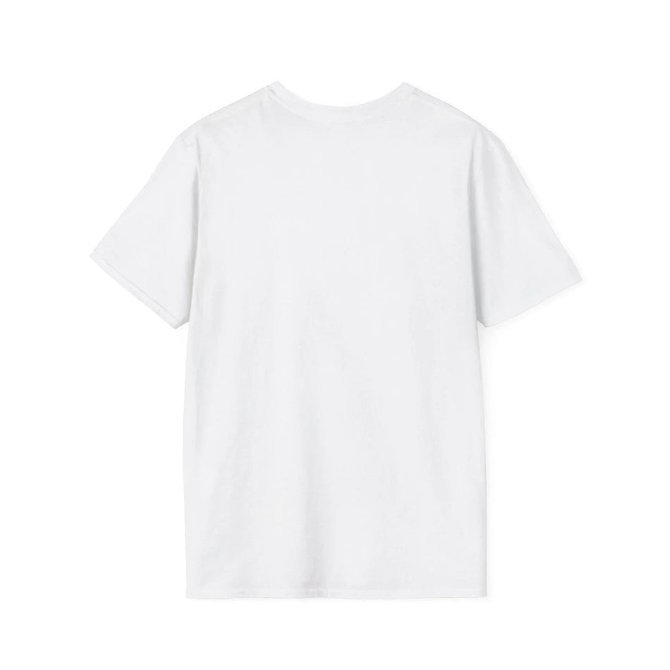 Plain white cotton t-shirt back view on white background, minimalist casual clothing