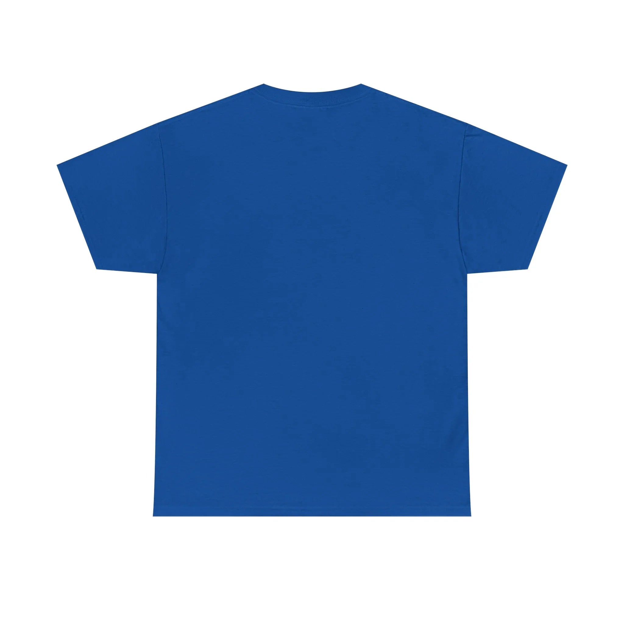 Plain royal blue short sleeve t-shirt, displayed flat, back view, minimalist style.