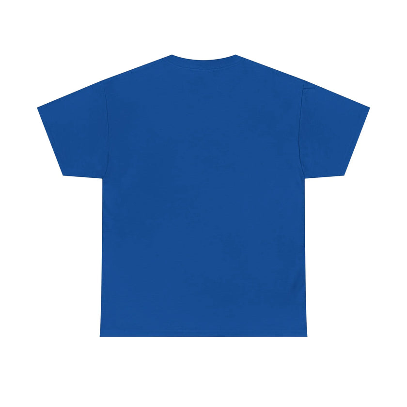 Plain royal blue short sleeve t-shirt, displayed flat, back view, minimalist style.