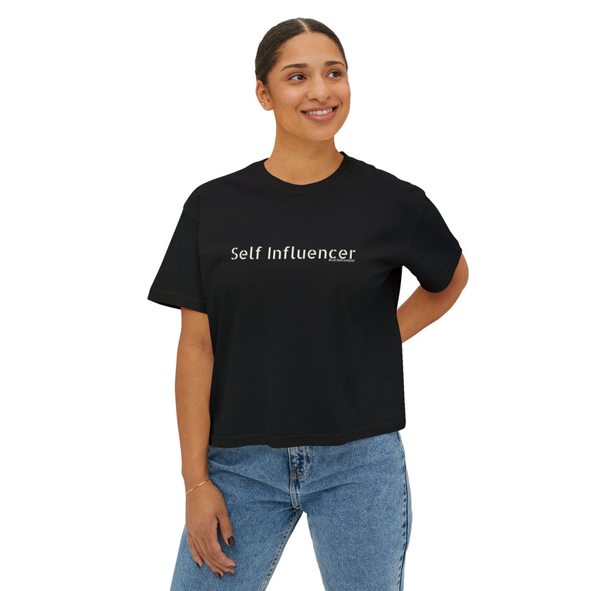 Self Influencer Boxy Tee – Women’s Casual Crop Graphic Shirt