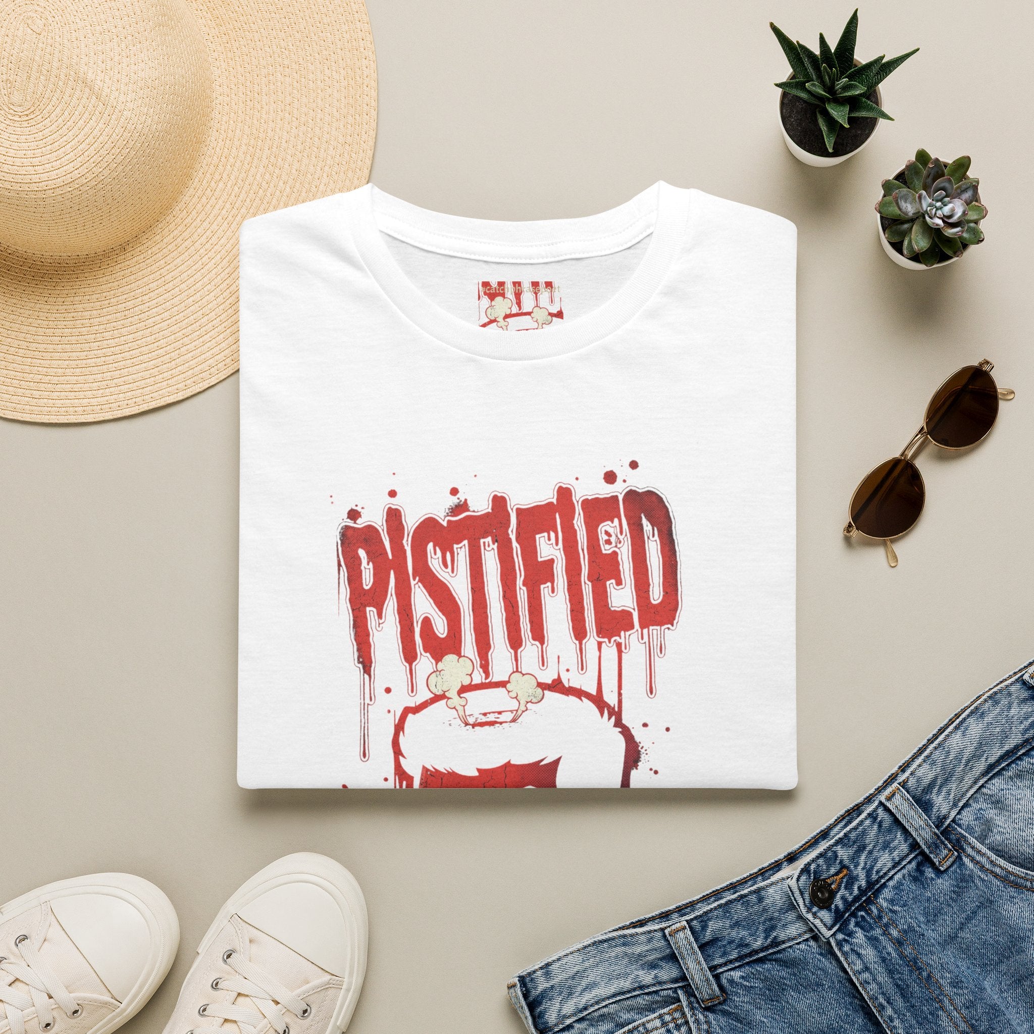 T-Shirt — 'Pistified' Graphic Tee with Grinning Skull Design