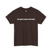 Brown t-shirt with white 'de-part-men-tal-ized' text in bold, minimalist style