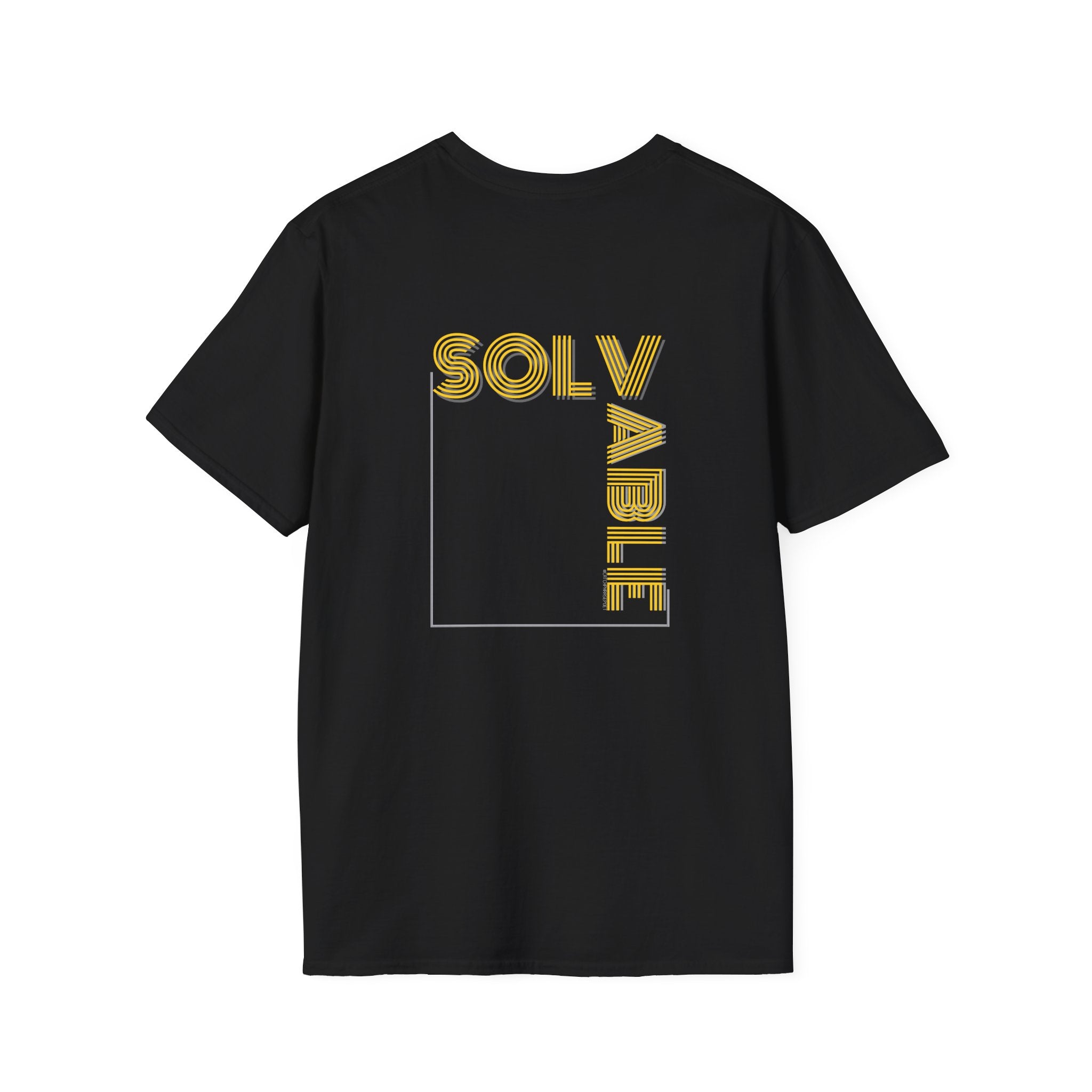 Solvable Graphic T-Shirt — Gold Text Puzzle Design