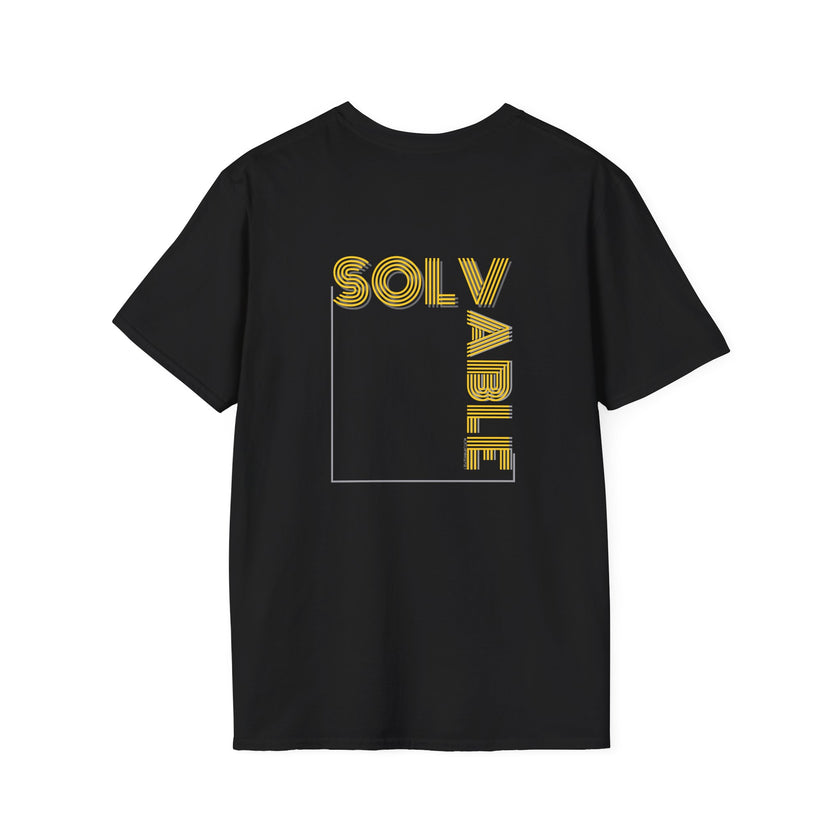 Solvable Graphic T-Shirt — Gold Text Puzzle Design