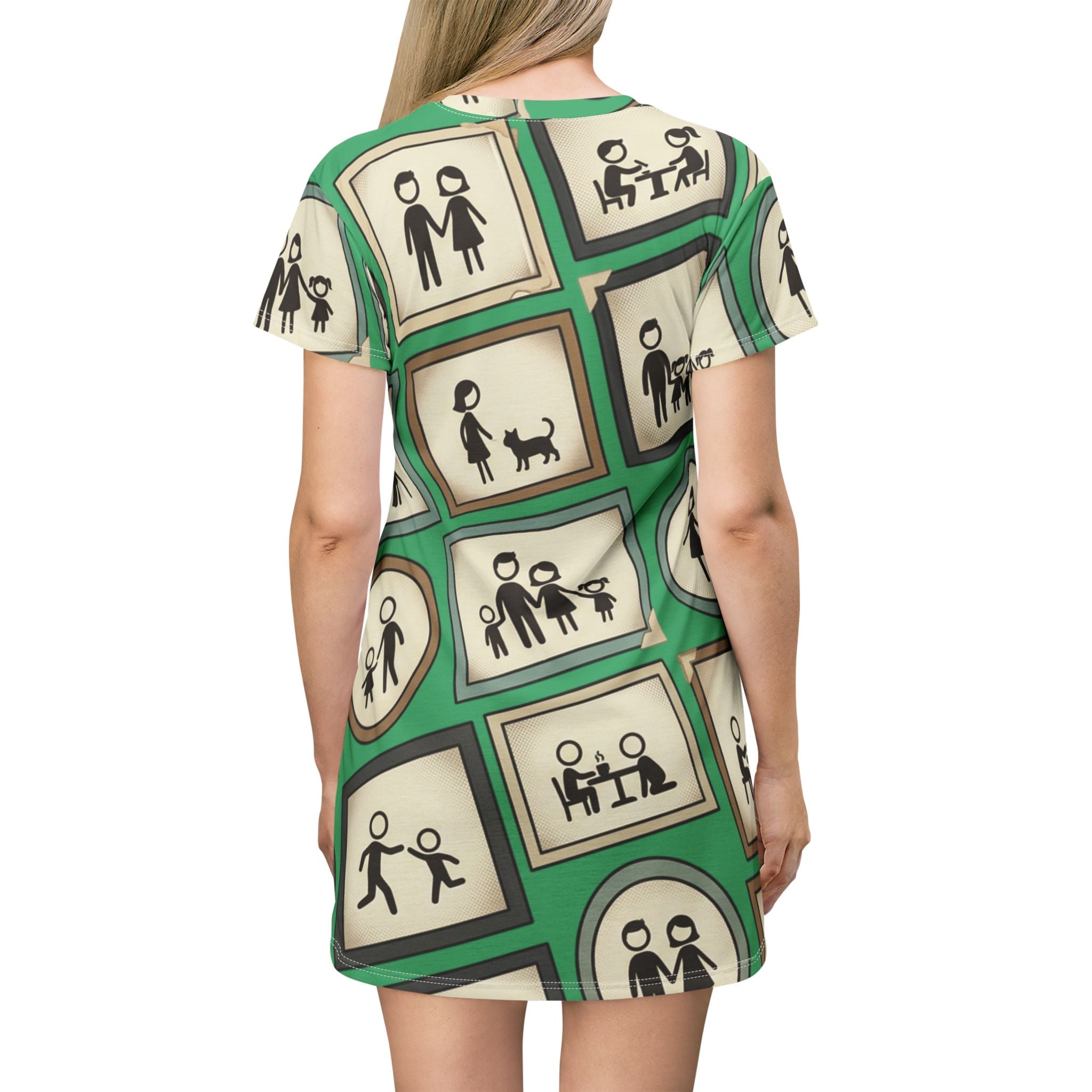 Family Icons All-Over Print T-Shirt Dress — Retro Frames Pattern