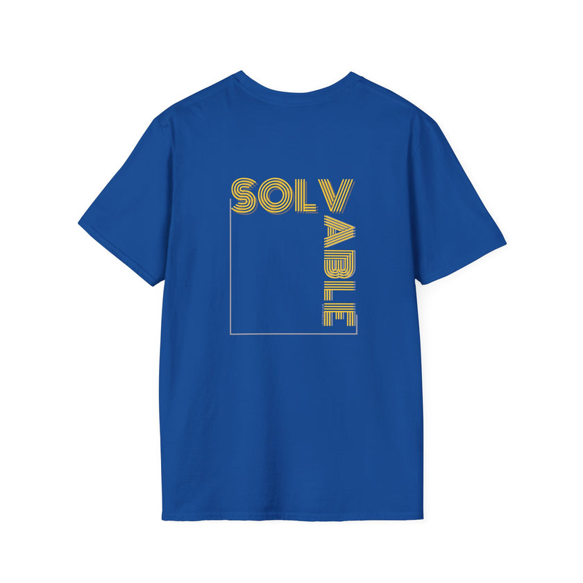 Solvable Graphic T-Shirt — Gold Text Puzzle Design