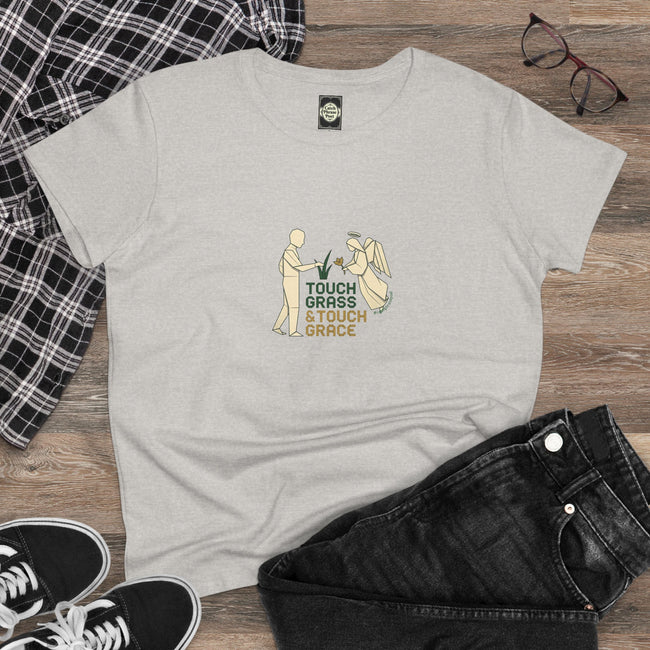 Touch Grass Tee — Casual Women's Graphic T‑Shirt with Playful Outdoorsy Illustration