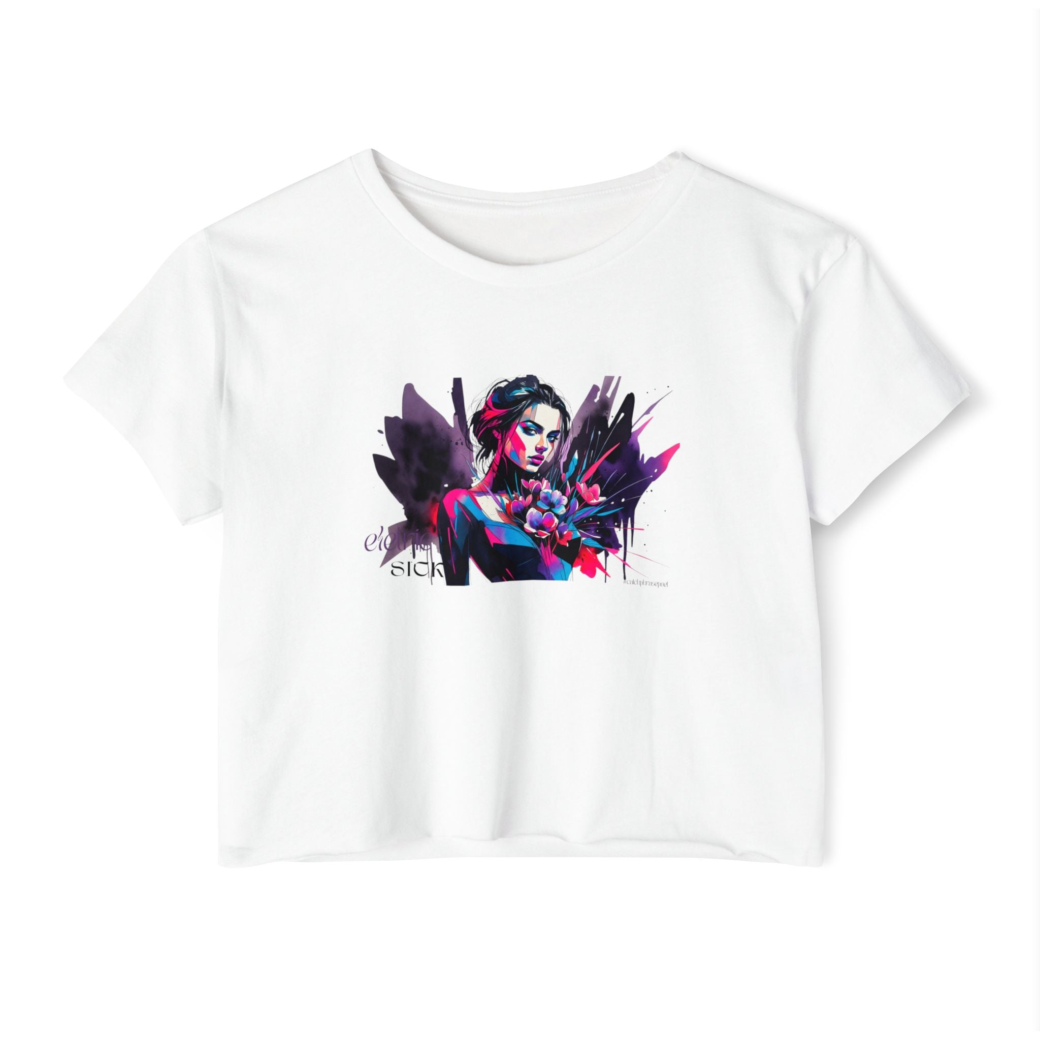 Neon Floral Portrait Festival Women's Crop Top — 'Festival Vibes'