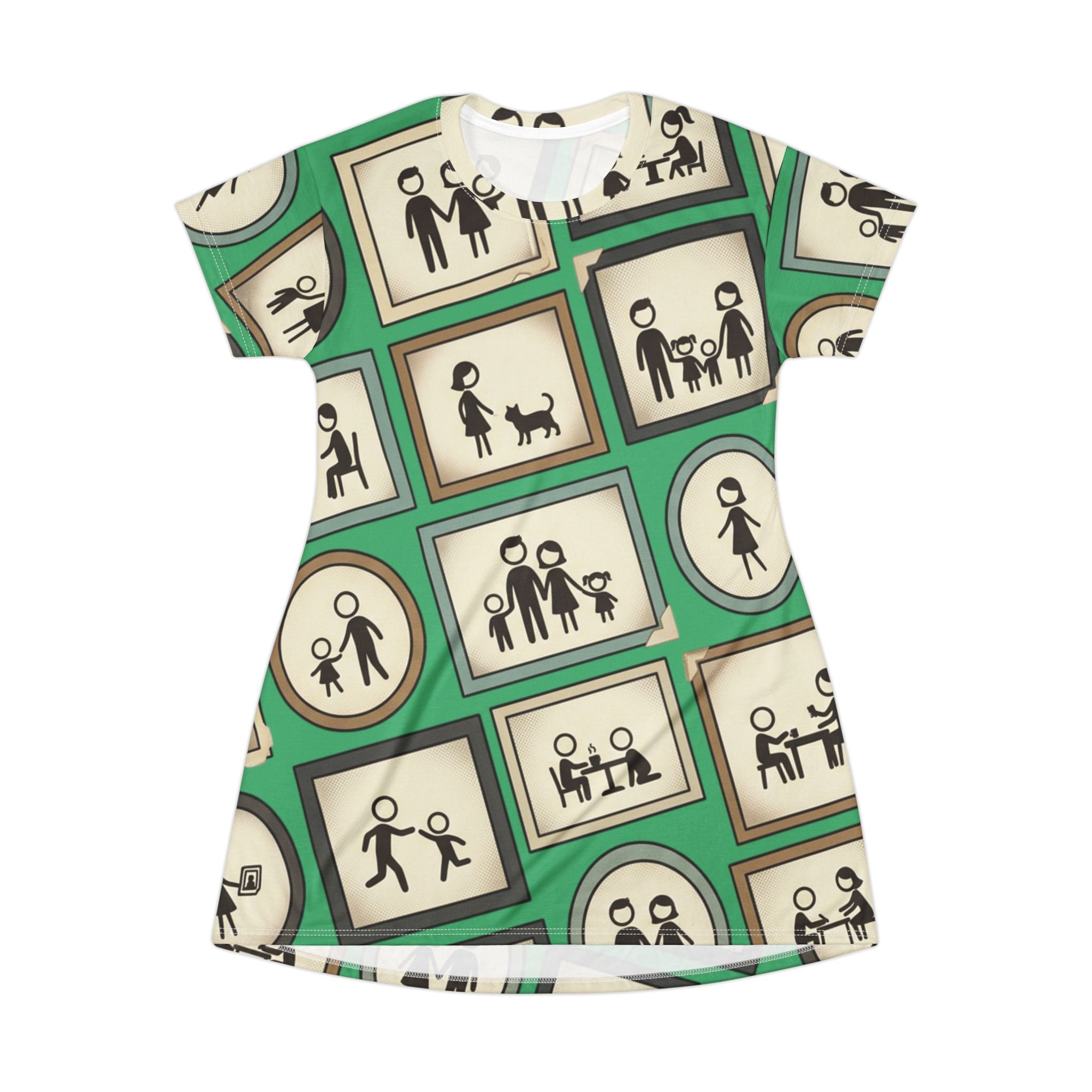Family Icons All-Over Print T-Shirt Dress — Retro Frames Pattern