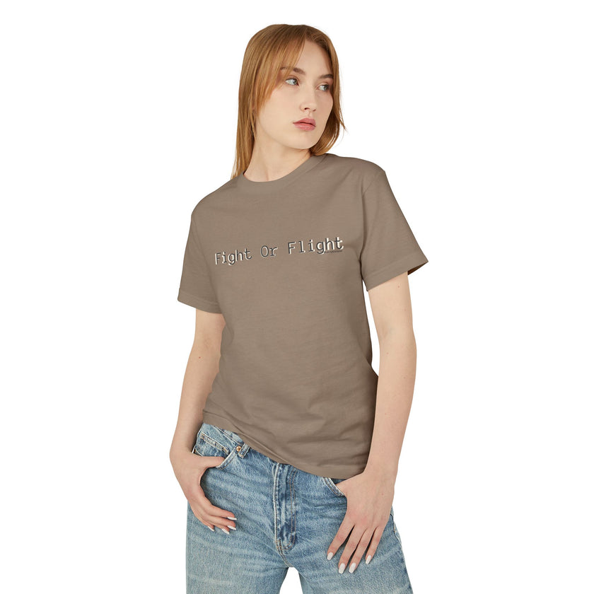 Fight or Flight Tee — Retro Typewriter Text Cotton T-Shirt
