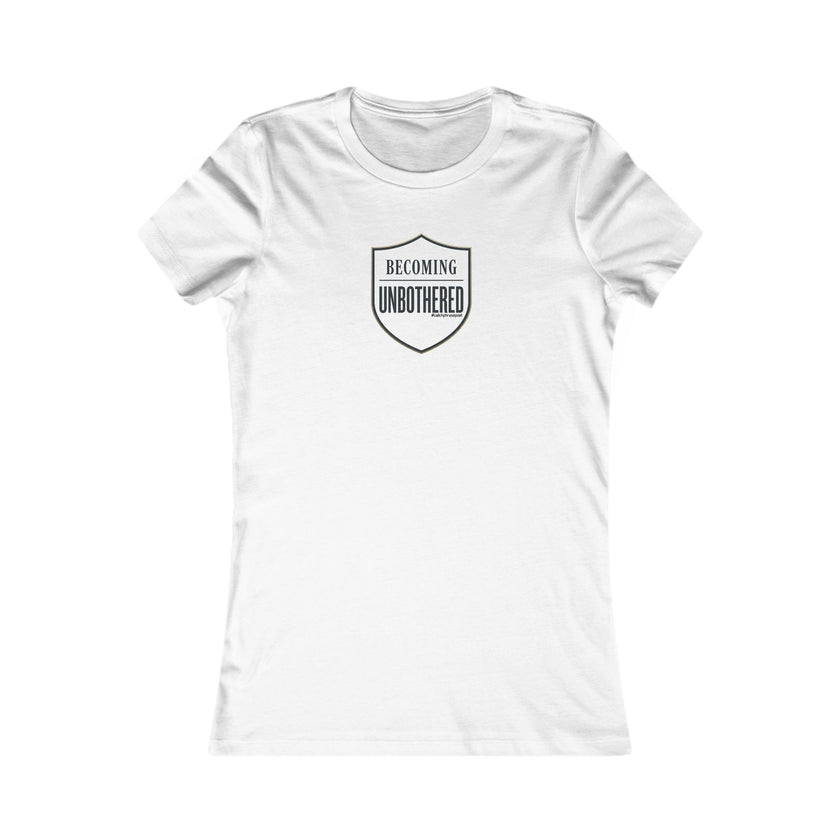 Becoming Unbothered Women's Tee – Minimal Shield Graphic, Empowerment Shirt