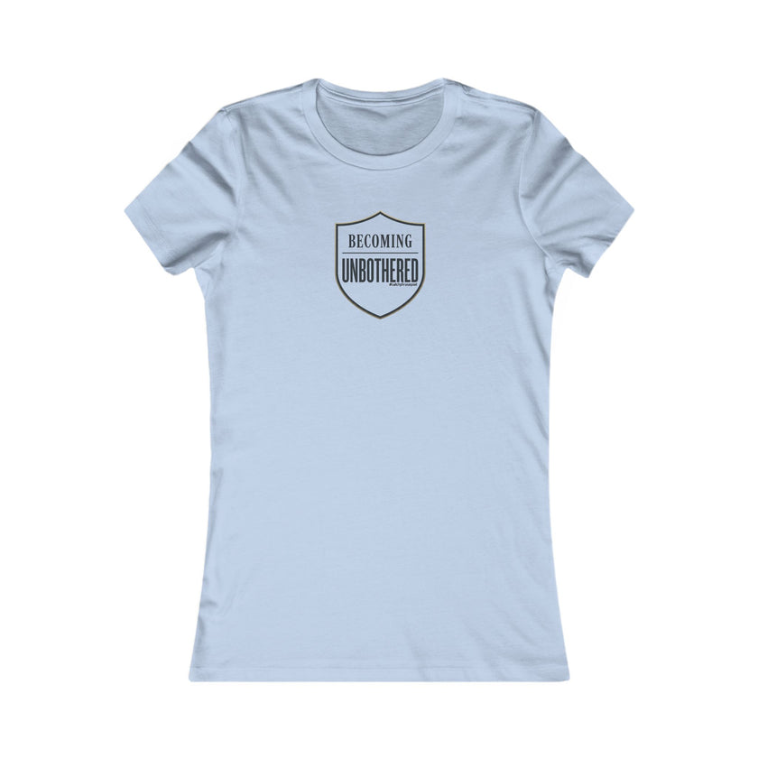 Becoming Unbothered Women's Tee – Minimal Shield Graphic, Empowerment Shirt