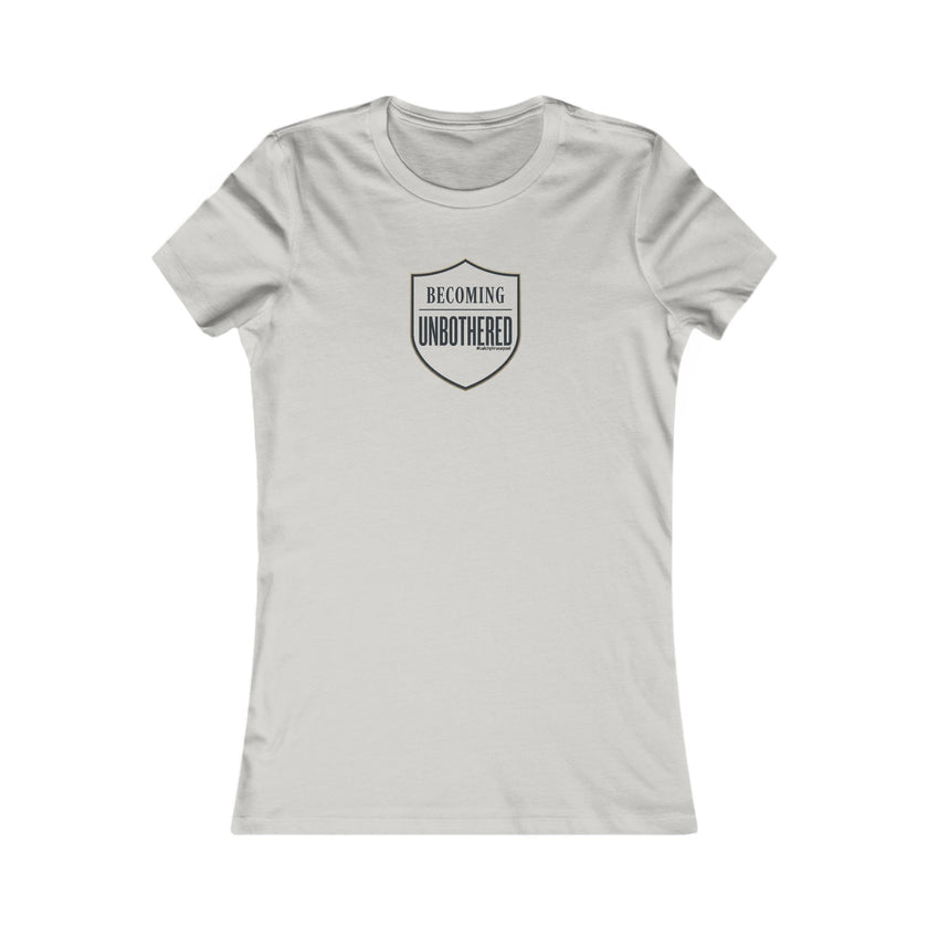 Becoming Unbothered Women's Tee – Minimal Shield Graphic, Empowerment Shirt