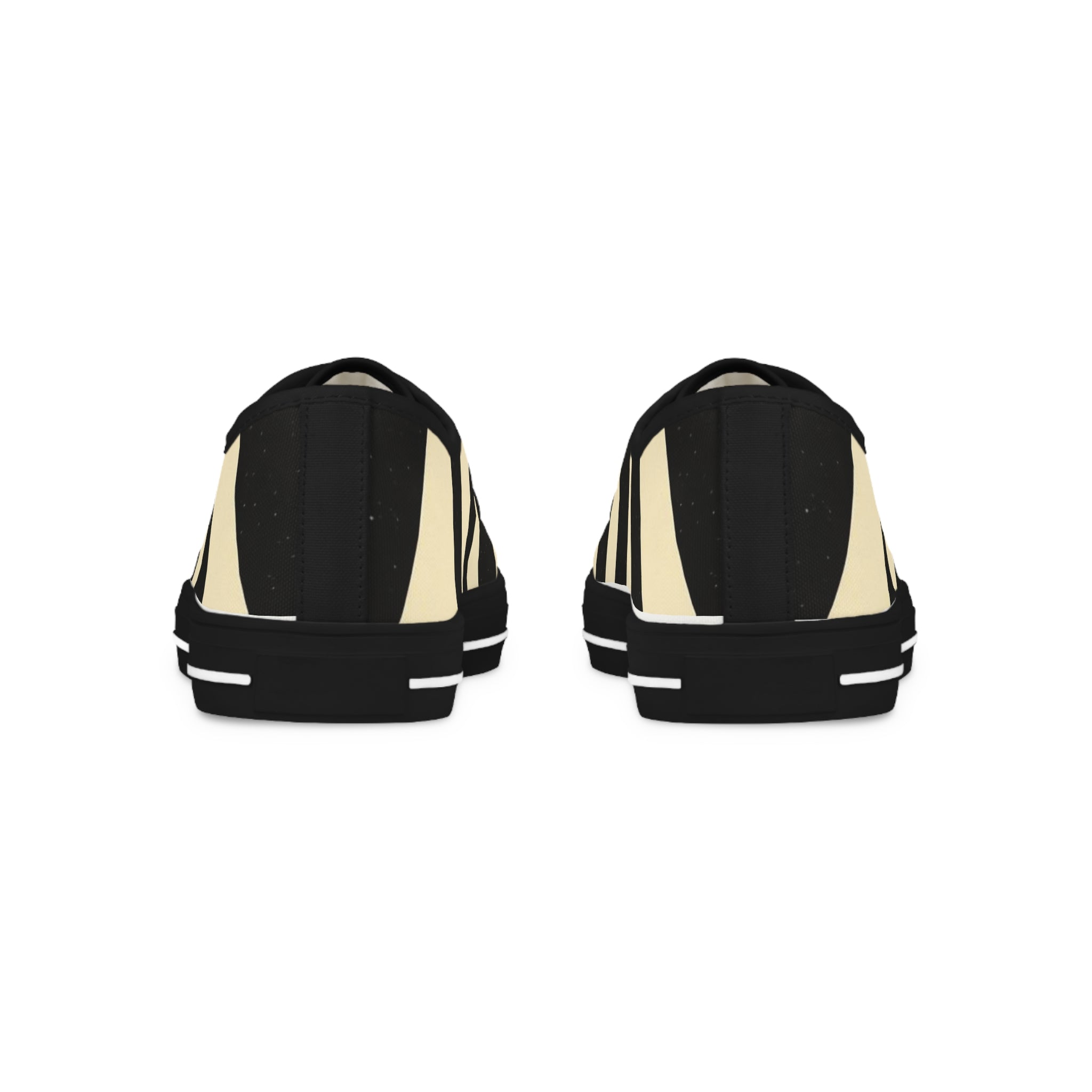 Solution Striped Low Top Sneakers — Black & Cream Retro Athletic Shoes