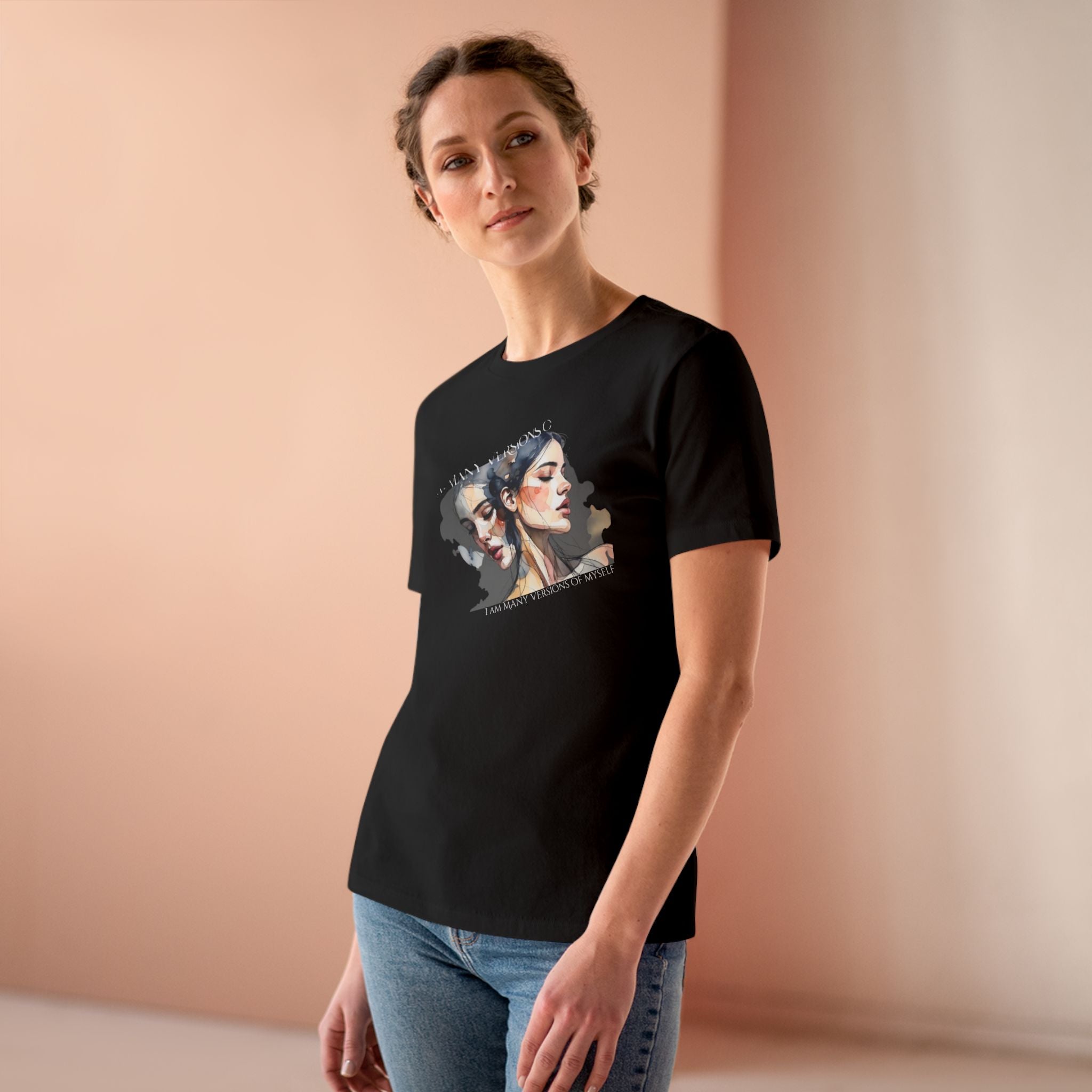 Women's Portrait Art Tee — Watercolor Dual-Face Graphic Cotton Shirt 