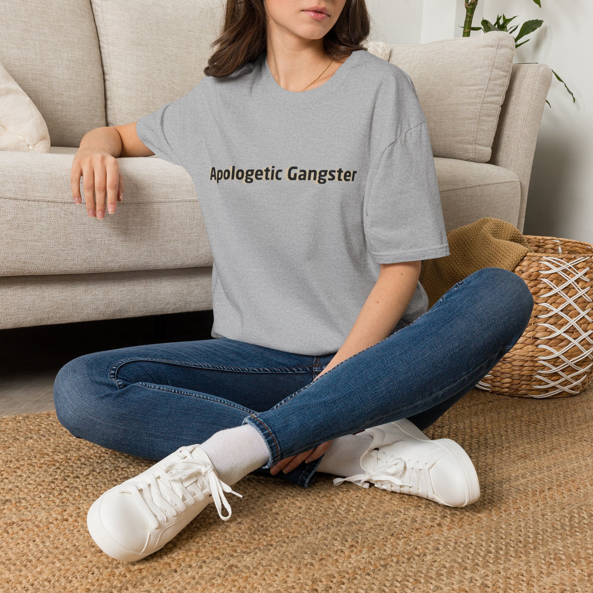 Apologetic Gangster T-Shirt | Text Graphic Tee, Grey Cotton