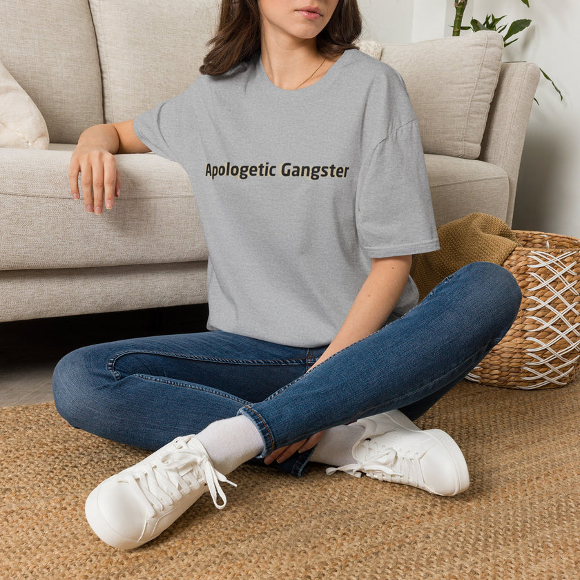 Apologetic Gangster T-Shirt | Text Graphic Tee, Grey Cotton