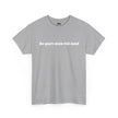 Grey t-shirt with white 'de-part-men-tal-ized' text, creative slogan apparel