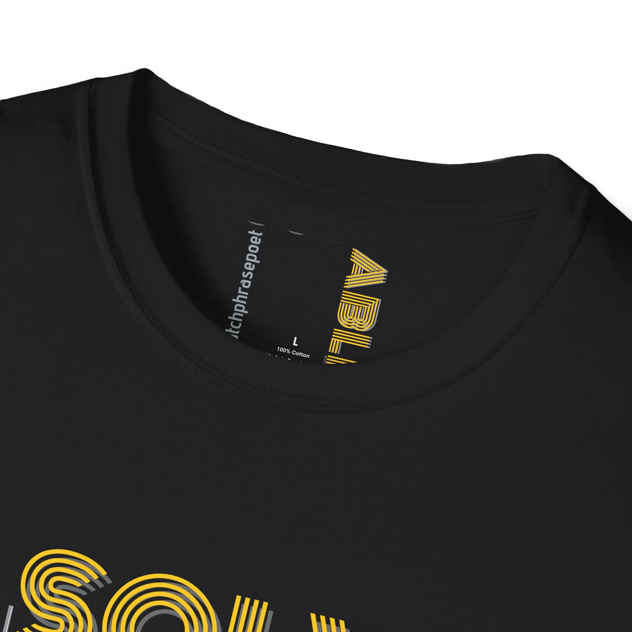 Solvable Graphic T-Shirt — Gold Text Puzzle Design