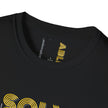 Solvable Graphic T-Shirt — Gold Text Puzzle Design