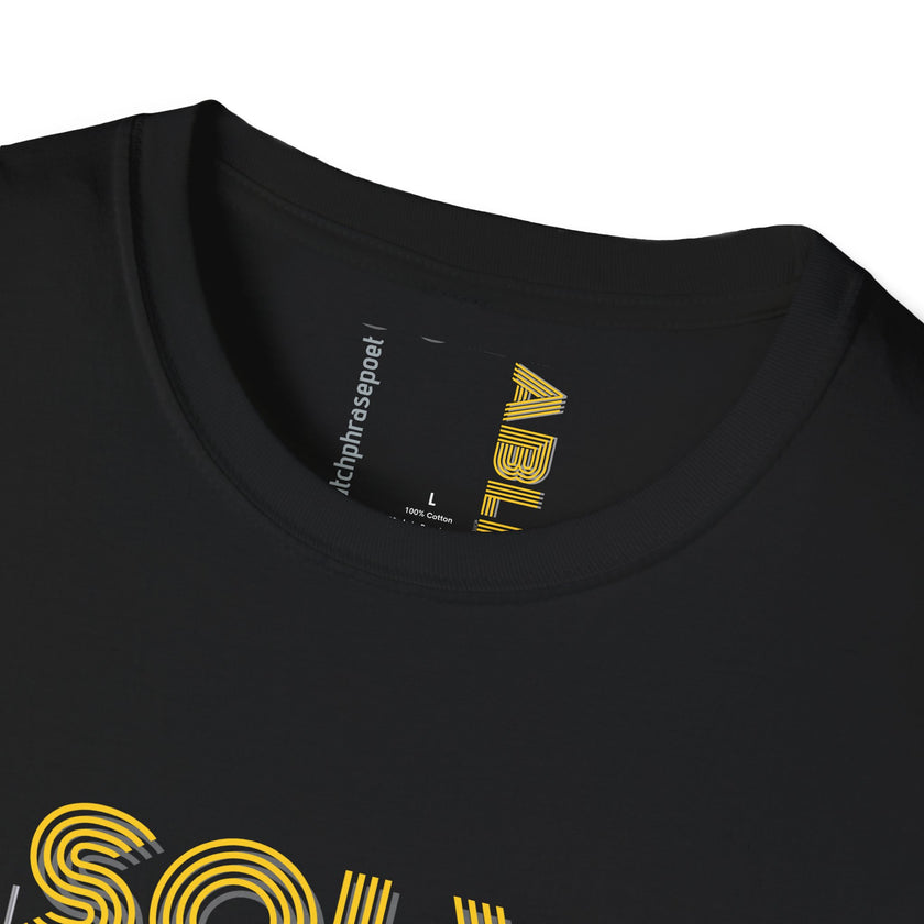 Solvable Graphic T-Shirt — Gold Text Puzzle Design