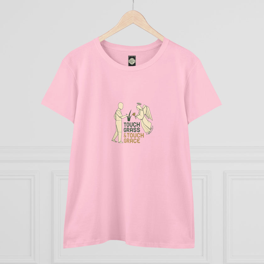 Touch Grass Tee — Casual Women's Graphic T‑Shirt with Playful Outdoorsy Illustration