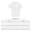 Gildan 64000 t-shirt size chart with width, length, and sleeve measurements in inches and cm