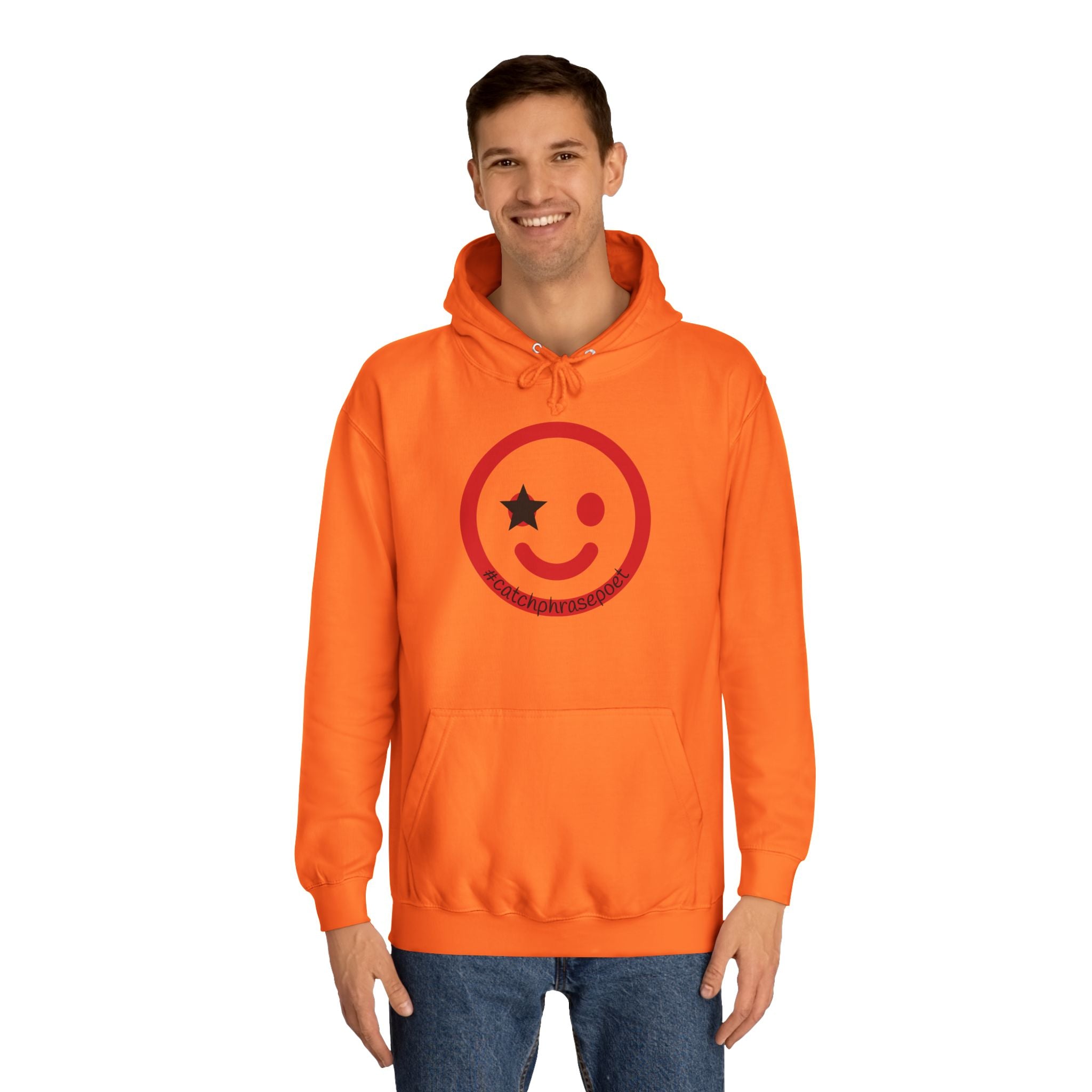 Duo Smile Star Hoodie — Red Double-Wink Graphic College Hoodie