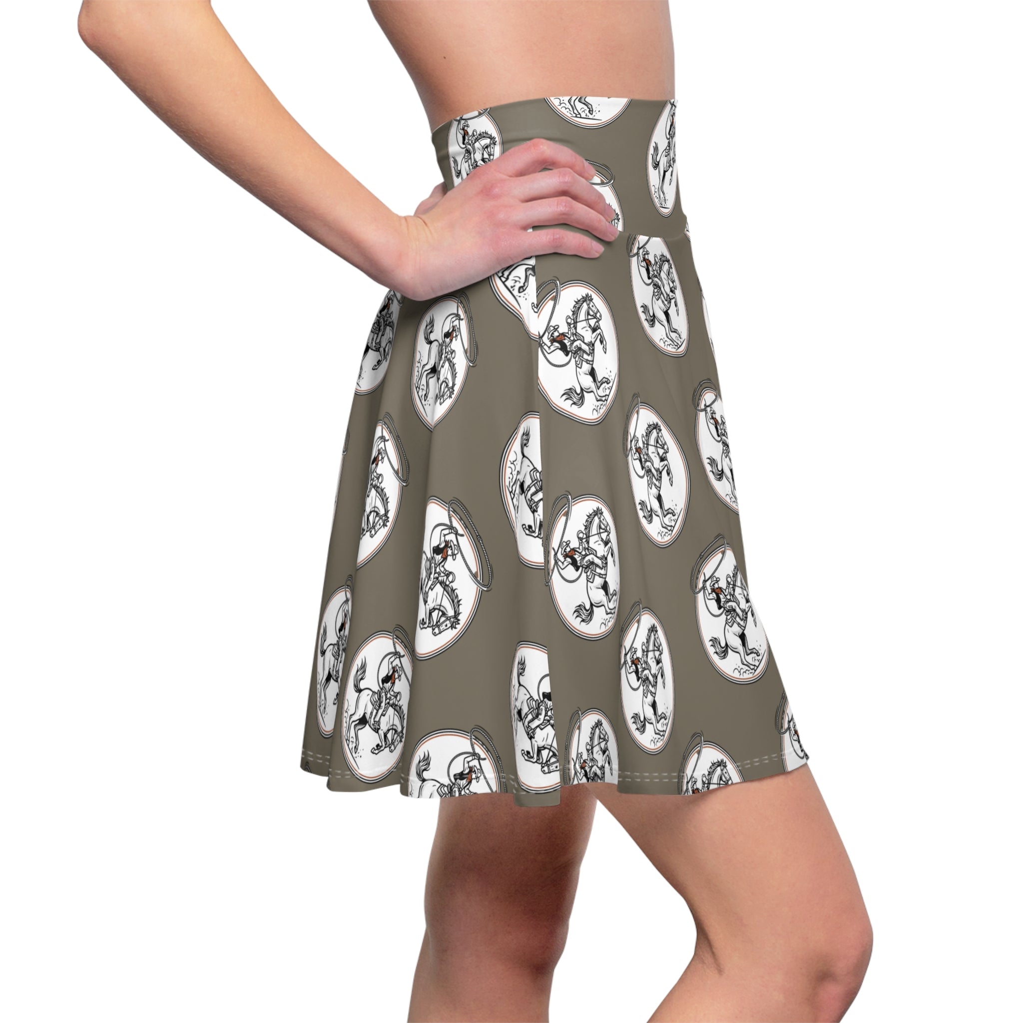 Horse Rider Pattern Skater Skirt — Equestrian Medallion Print