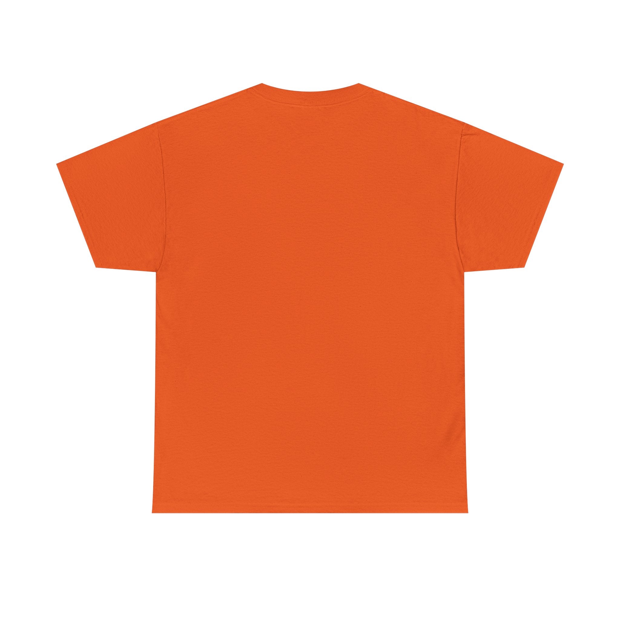 Plain orange short-sleeve t-shirt, back view, minimalistic casual clothing style.