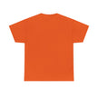 Plain orange short-sleeve t-shirt, back view, minimalistic casual clothing style.