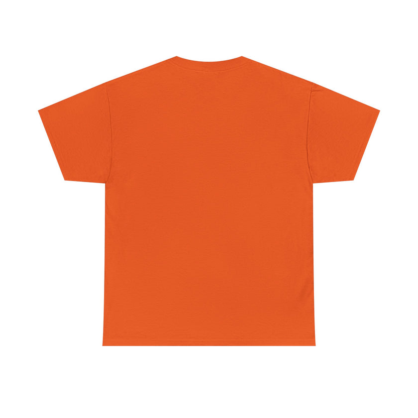 Plain orange short-sleeve t-shirt, back view, minimalistic casual clothing style.