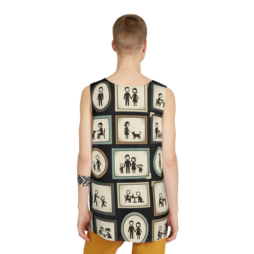 Men's Tank Top — Vintage Family Stick Figure Collage All-Over Print