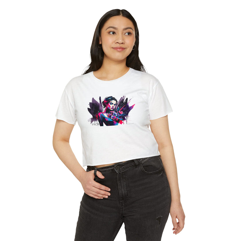 Neon Floral Portrait Festival Women's Crop Top — 'Festival Vibes'