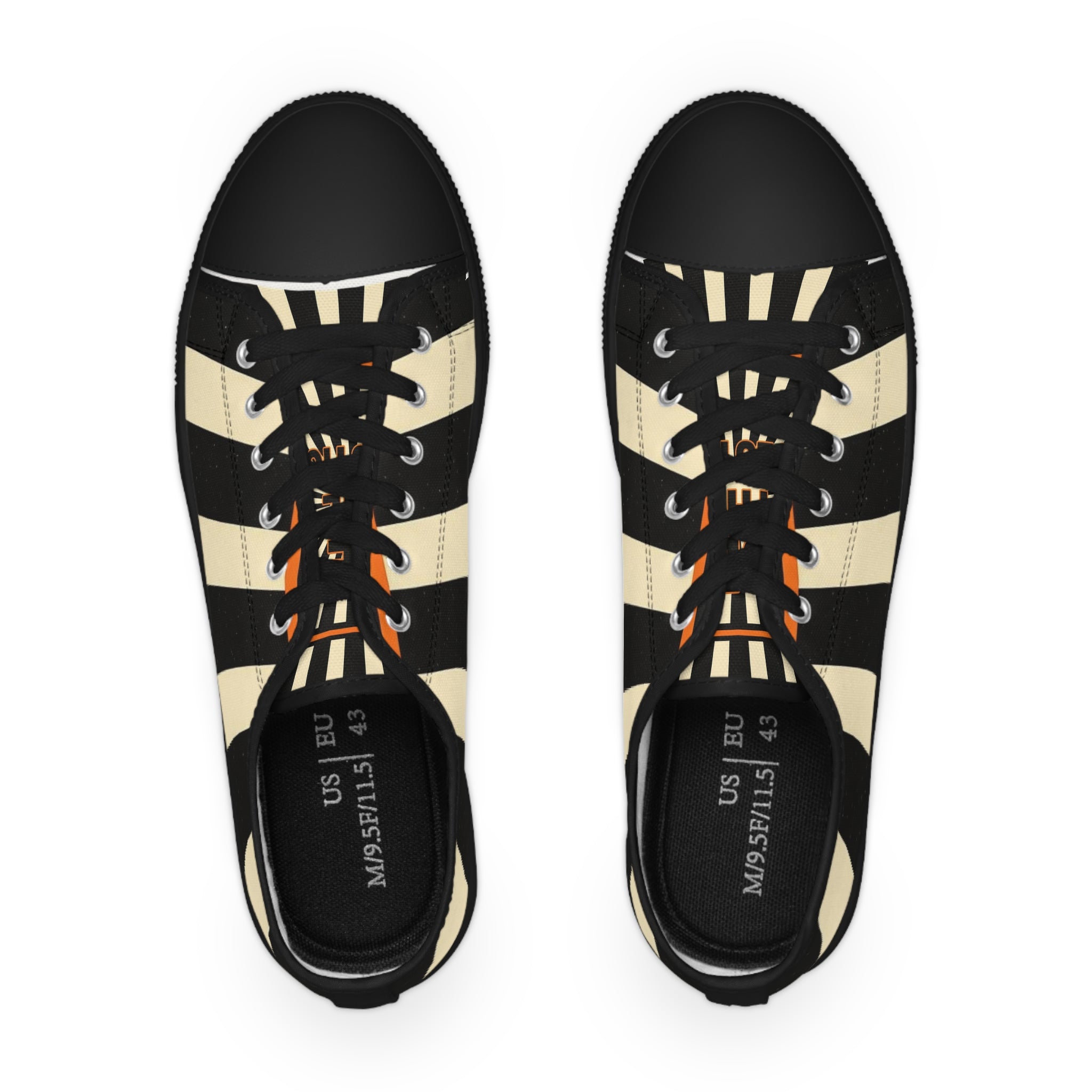 Solution Striped Low Top Sneakers — Black & Cream Retro Athletic Shoes