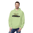 Smiling man in light green hoodie with Volvo car graphic and #Volvolife Swedish Brick text