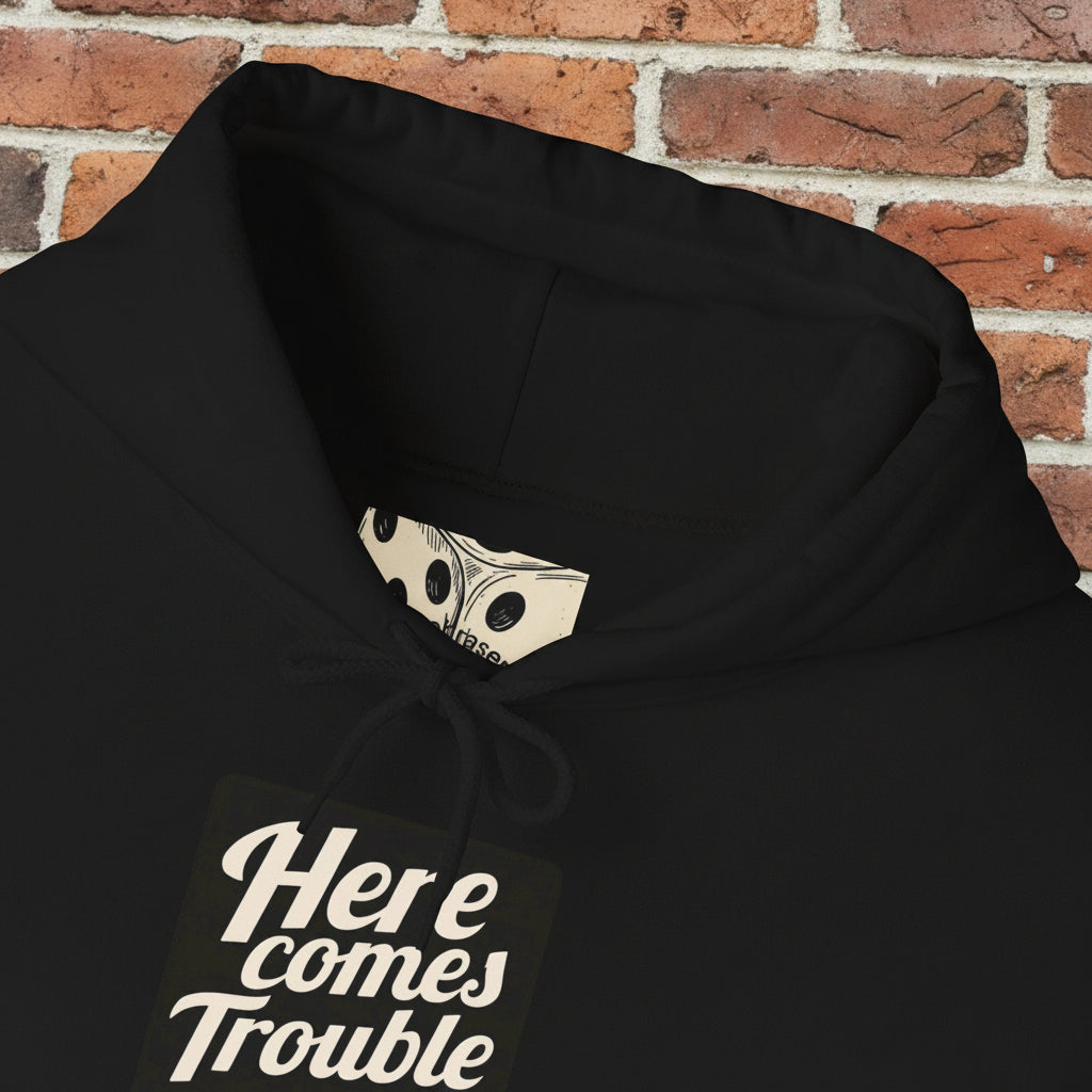 Here Comes Trouble Hoodie — Vintage Dice Graphic Pullover