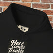 Here Comes Trouble Hoodie — Vintage Dice Graphic Pullover