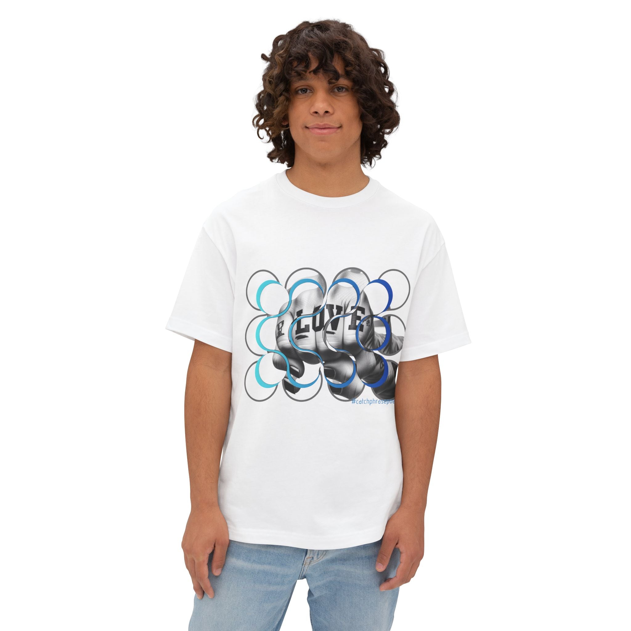 Graphic Tee — 'Love' Metallic Bubble Design Oversized Boxy T-Shirt