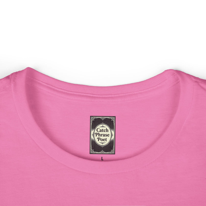 Pink crew neck t-shirt with Catch Phrase Poet label inside collar