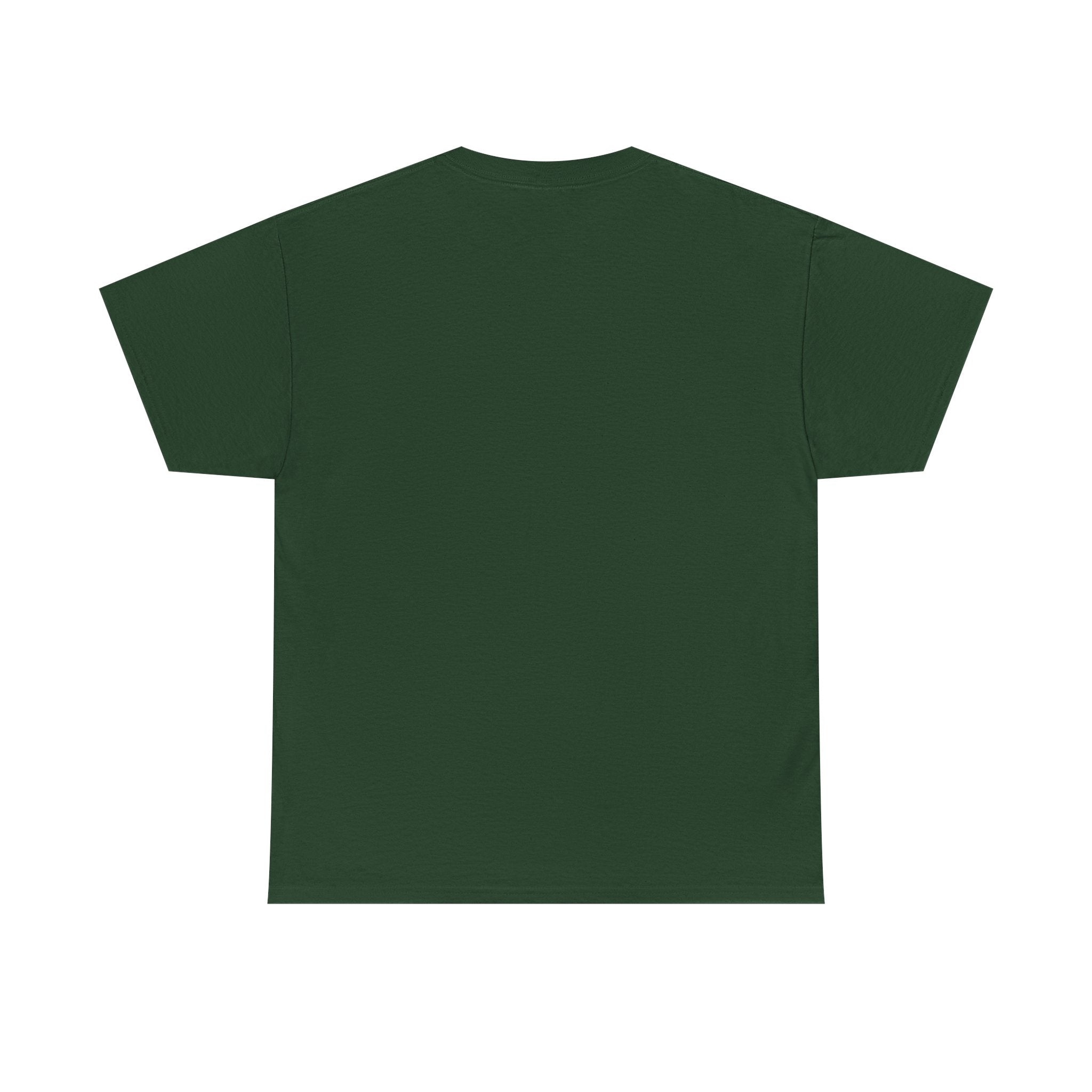 Plain dark green cotton t-shirt back view, minimalist unisex casual wear