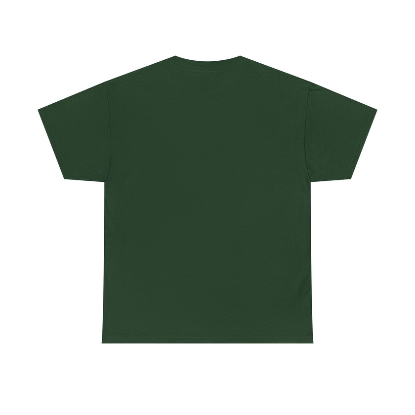 Plain dark green cotton t-shirt back view, minimalist unisex casual wear