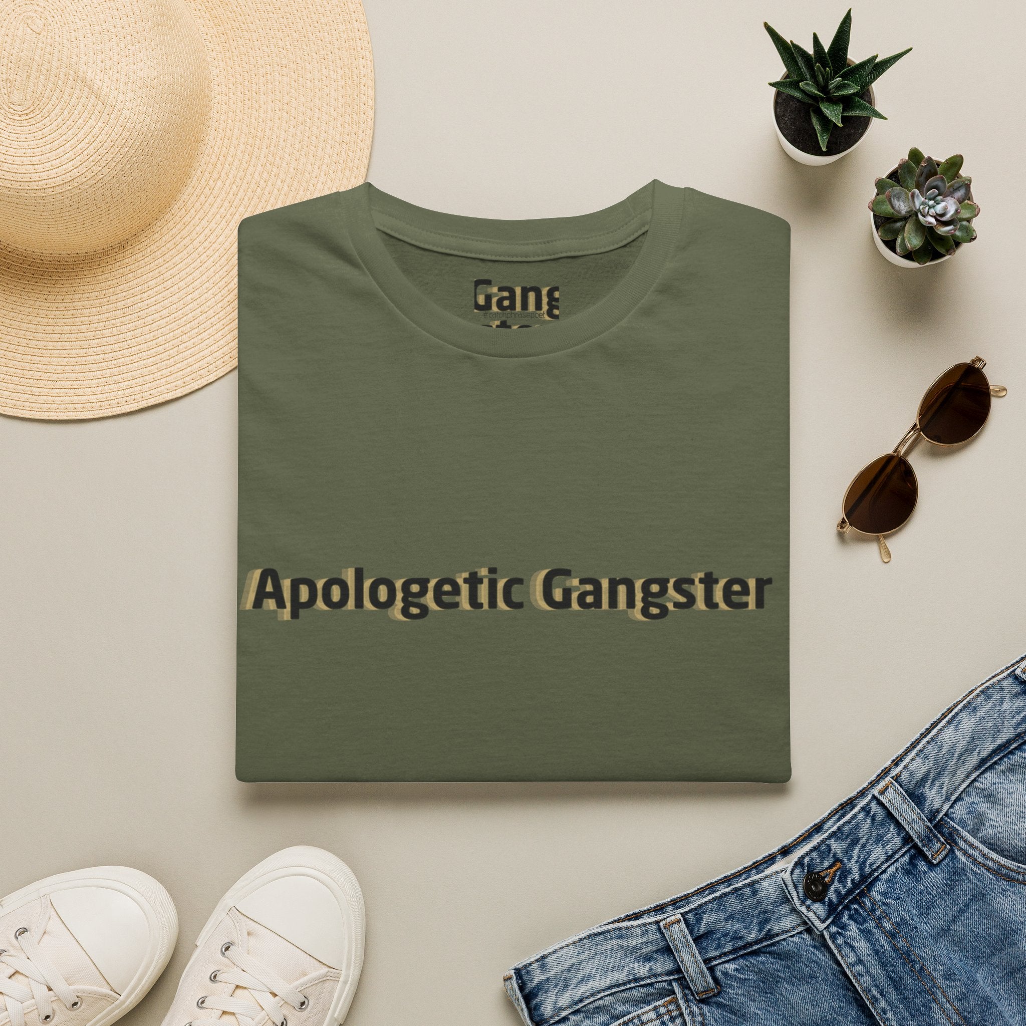 Apologetic Gangster T-Shirt | Text Graphic Tee, Grey Cotton