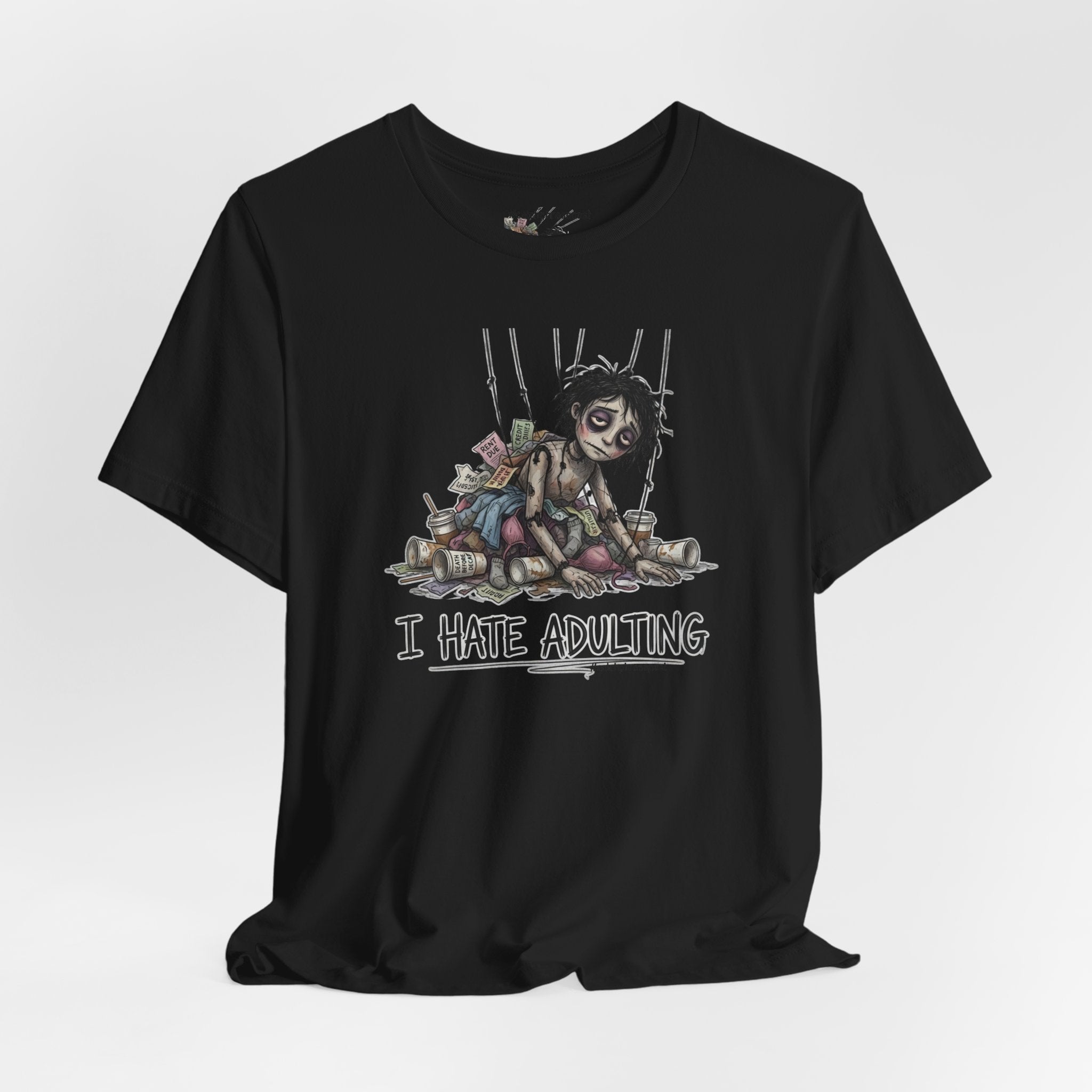 I Hate Adulting T‑Shirt — Cute Creepy Doll Graphic Tee for Adults Who Hate Responsibilities