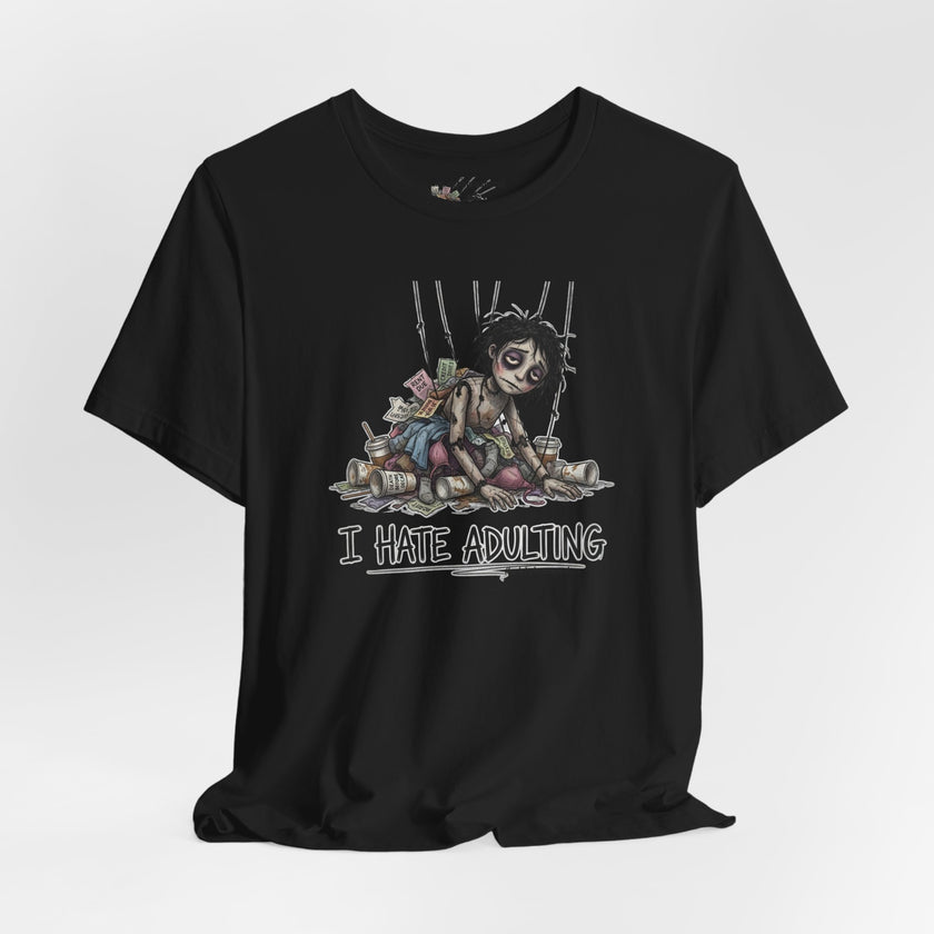 I Hate Adulting T‑Shirt — Cute Creepy Doll Graphic Tee for Adults Who Hate Responsibilities